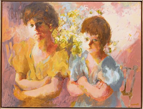 IRMA CAVAT (AMERICAN, BORN 1928) OIL ON CANVAS, H 30" W 40" TWO SISTERS 