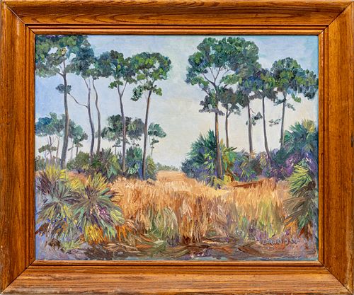 TURNBOW, FLORIDA HIGHWAYMEN STYLE, OIL ON CANVAS, H 24", W 30", EAST GULF GRASSLANDS 