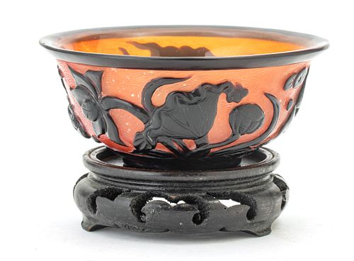 CHINESE CAMEO GLASS BOWL, H 2", DIA 4.75" 