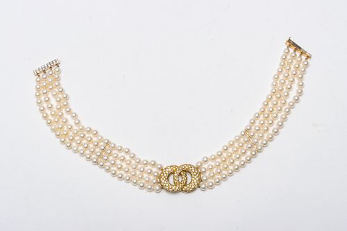 14KT GOLD CLASP & PEARL NECKLACE, W 1", L 14", T.W. 83 GR 