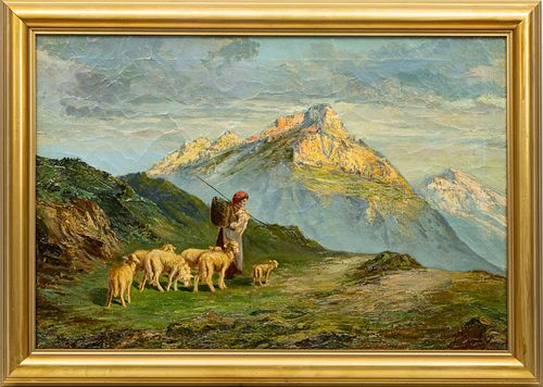 P. ARTURY, OIL ON CANVAS, SHEPHERDS IN THE ALPS H 20" W 30" 
