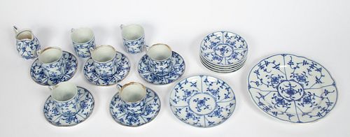 GERMAN  DEMI TASSE CUPS, BLUE ON WHITE C. 1900 SET OF SEVEN 