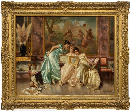A. SECOLA (ITALIAN, 19TH C) OIL ON CANVAS, H 21", W 26", "THE YOUNG CONNOISSEURS" 