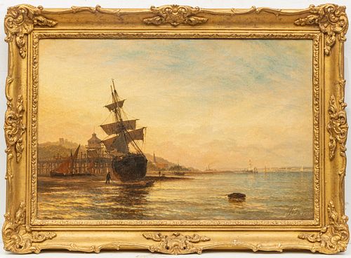 HENRY THOMAS DAWSON (BRITISH 1860-1896) OIL ON CANVAS, JUNE 1875, H 15.5", W 23.5", COASTAL SCENE 
