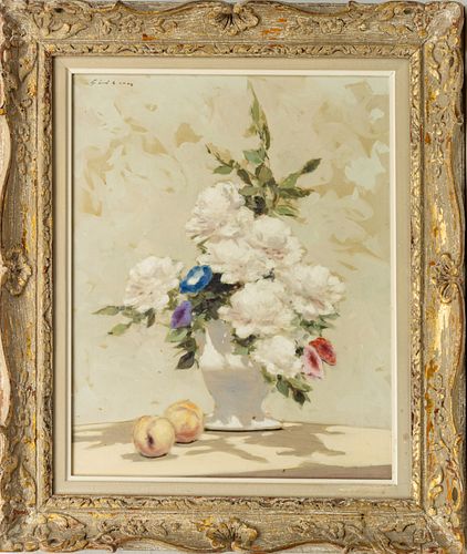 ANDRE GISSON (AMERICAN 1921-2003) OIL ON CANVAS, H 19.5", W 15.5", FLORAL STILL LIFE 