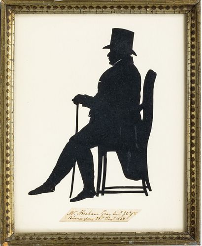ENGLISH SILHOUETTE ON PAPER, C. 1840, H 9.5", W 7.5", W. ABRAHAM GRAY 