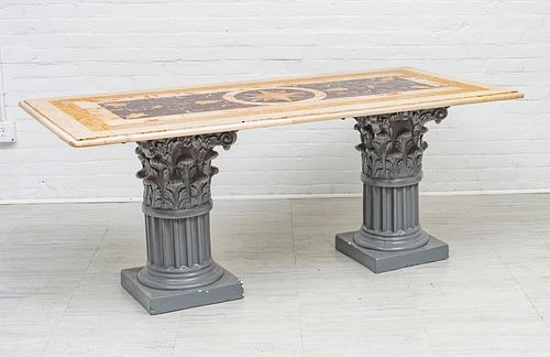 MARBLE MARQUETRY TOP TABLE H 30", W 35 1/2", L 75" 
