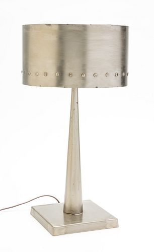 CONTEMPORARY BRUSHED STEEL LAMP, H 23.5", DIA 12"