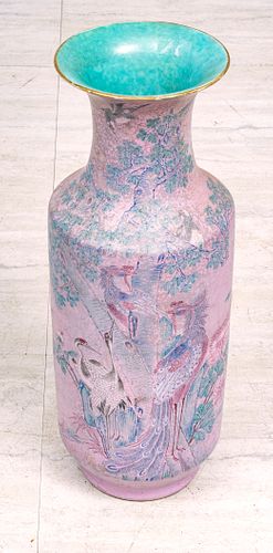 CHINESE PORCELAIN TALL VASE  ANTIQUE H 24.5" DIA 9" 