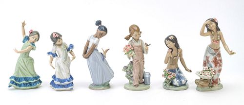 LLADRO PORCELAIN FIGURINES, 6 PCS, H 6"-8.5", YOUNG GIRLS 