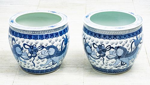 CHINESE PORCELAIN JARDINIERES 20TH CENTURY, PAIR H 14" D 17" 
