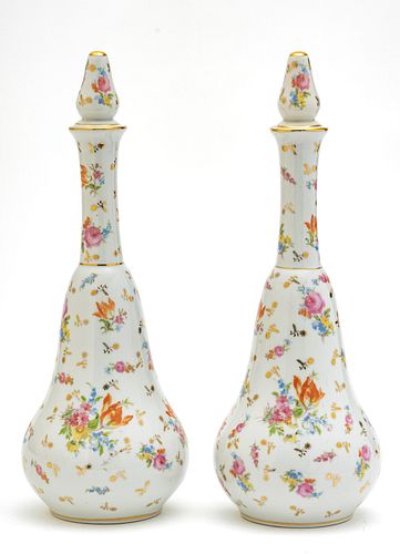 CHESLEA ENGLISH PORCELAIN WINE DECANTERS, PAIR, H 14.5", DIA 5" 