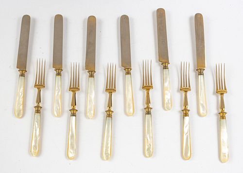 LUNCHEON KNIVES AND FORKS, MOTHER OF PEARL, C 1920 12 PCS. 
