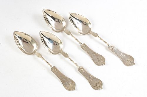 G H HULL, AMER. COIN SILVER SERVING SPOONS C 1900 4 PCS. 