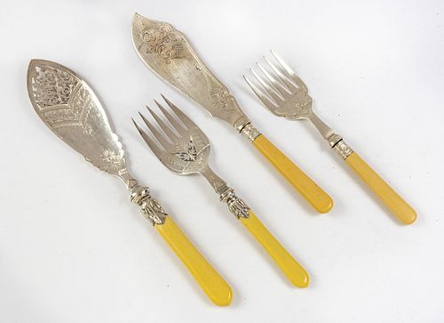 ELECTROPLATE SILVER FISH KNIFE AND SERVING FORK, 2 SETS, C 18880, 4 PCS. 