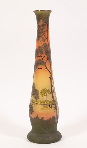 LEGRAS, FRENCH ART GLASS VASE, C 1910 H 15.5" W 4" 