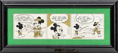 MICKEY MOUSE DAILY COMIC STRIP ARTWORK, 20TH C., H 5", W 17 3/4" 