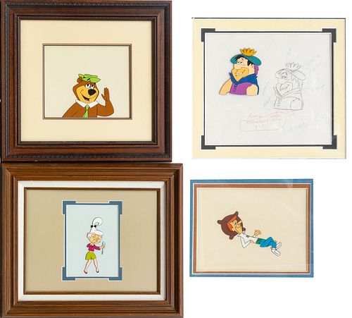 HANNA-BARBERA PRODUCTION ANIMATION CELS AND SKETCHES, C. 1980S, FOUR, JETSONS, FLINTSTONES AND YOGI BEAR 