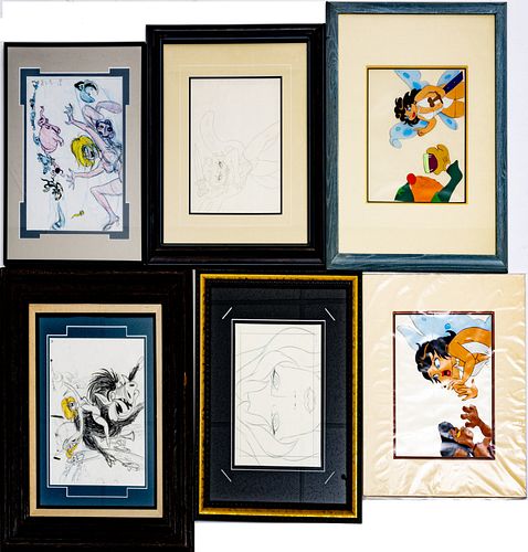BAKSHI PRODUCTIONS ANIMATION CELS AND SKETCHES, 20TH C., SIX PIECES, WIZARDS, COOL WORLD 