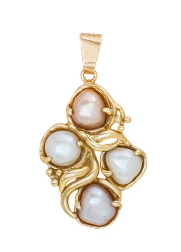 14KT YELLOW GOLD AND PEARL PENDANT H 1" 