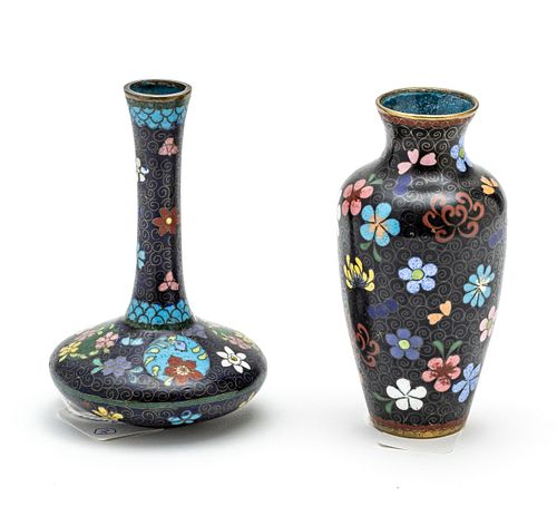 CHINESE CLOISONEE ENAMEL VASES 19TH.C. TWO H 5" 