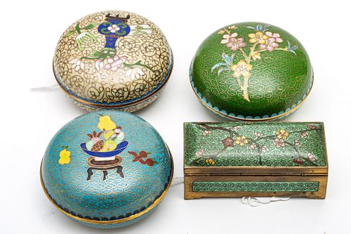 CHINESE CLOISONEE BOXES, C. 1900 FOUR DIA 3" 