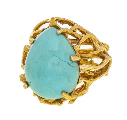 14KT YELLOW GOLD AND TURQUOISE RING, SIZE 7 