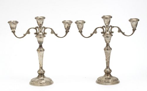 WALLACE GRAND BAROQUE  STERLING SILVER CANDELABRAS, PAIR H 13" W 12" 