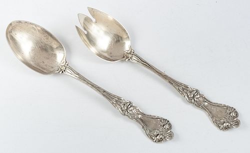 ALVIN STERLING SILVER "MAJESTIC" SERVING FORK AND SPOON, CASE 2 PCS L 8" 3.85TO 
