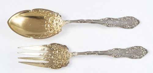 TOWLE STERLING SILVER SERVING FORK AND SPOON, L 9.7" "OLD ENGLISH" 