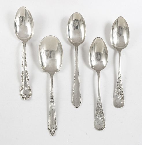 STERLING SILVER SERVING SPOONS,  GORHAM (3), WHITING GORHAM (2) LOT OF SIX 