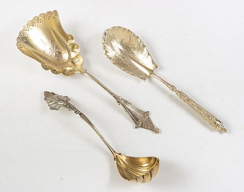 WALKER & HALL STERLING AND 800PTS SILVER SERVING SPOONS, C 1900 3 PCS. L 9" 