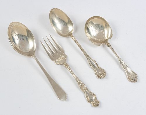 STERLING SILVER SERVING SPOONS AND FORK LOT OF FOUR 9.96TO 