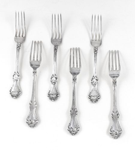 R S WILLAMS CO STERLING SILVER "CORINTHIAN" FORKS, 6 L 7" 9TO 