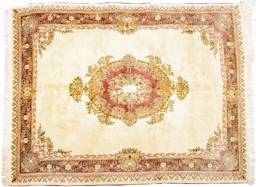 INDO AUBUSSON DESIGN HAND WOVEN WOOL RUG, W 9' L 12' 