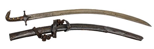 INDO-PERSIAN SHAMSHIR SWORD, 19TH C., L 32" BLADE 