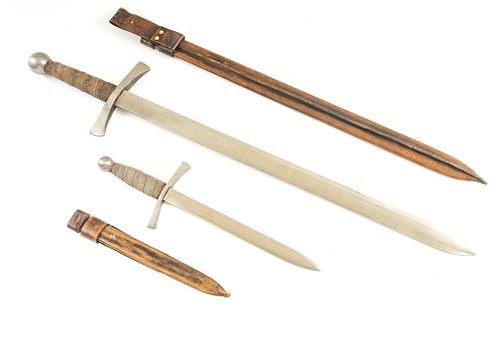 STARFIRE SWORDS, MEDIEVAL STYLE BROADSWORD AND DAGGER, 20TH C., L 36" AND 17" 