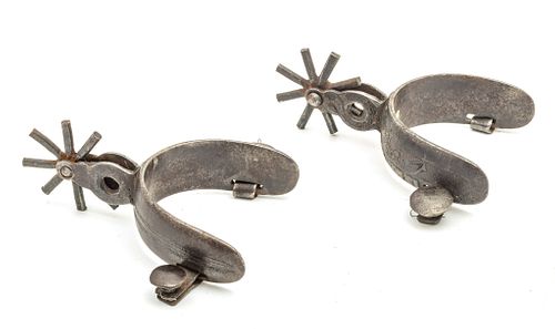 WESTERN STYLE SPURS, EARLY 20TH C., PAIR, W 3.5", L 6" 