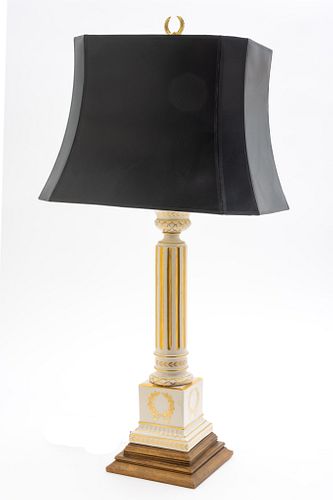 EMPIRE STYLE GILDED PORCELAIN COLUMN LAMP H 33" W 16" D 12" 