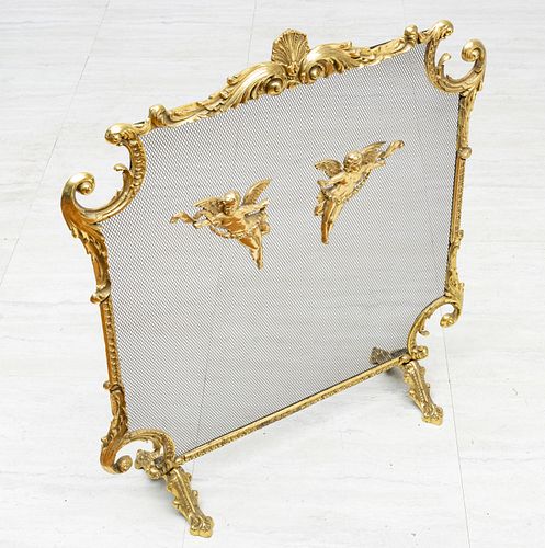 FRENCH STYLE BRASS FIREPLACE SCREEEN H 31" W 28" 