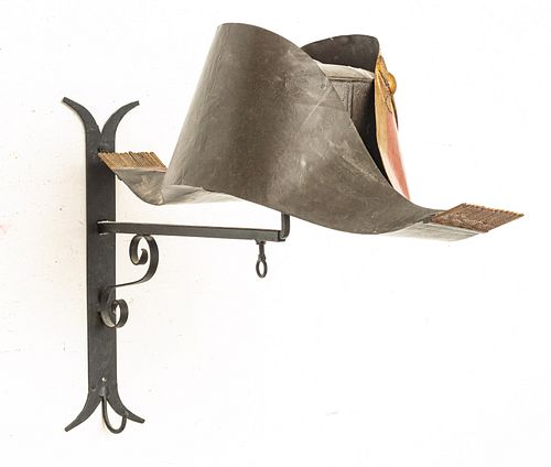 BRITISH PAINTED METAL BICORN HAT WITH WALL MOUNT, 20TH C., H 16", D 28" (INCLUDING MOUNT) 