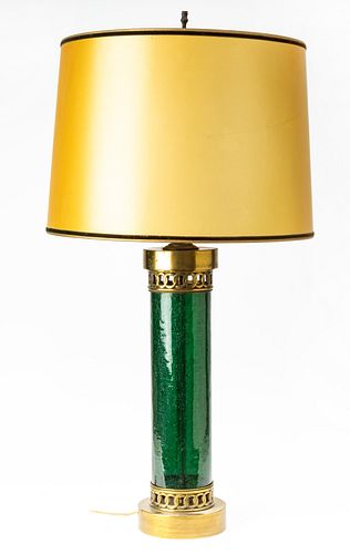 HOLLYWOOD REGENCY  GLASS AND BRASS LAMP H 39" DIA 7" 