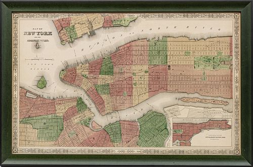 MECHANICAL PRINT OF A MAP OF NEW YORK CITY 20TH CENTURY, H 17" W 27.5" 