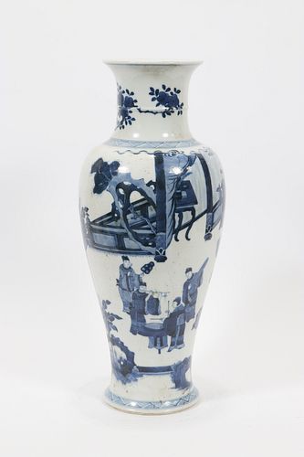 CHINESE PORCELAIN BALUSTER VASE, H 19", DIA 8", SCENES OF COURTIERS 