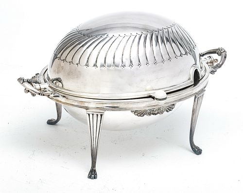 ENGLISH SHEFFIELD SILVER PLATE ENTREE SERVER, HOT WATER BASE H 9" W 13.7" 