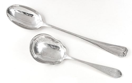 SHEFFIELD, ENGLAND STERLING SILVER SERVING SPOON BY GE & AE 1919, (2) L 12.5 ALSO STIEFF SERVING SPOON WGT  10.50 TROY OZ 