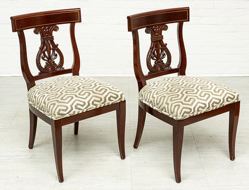 FEDERAL STYLE CARVED MAHOGANY SIDE CHAIRS, PAIR, H 3" W 1'8" D 1'7" 
