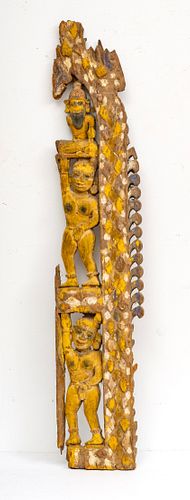 INDIA CARVED WOOD WITH PIGMENT, H 44" W 8" 