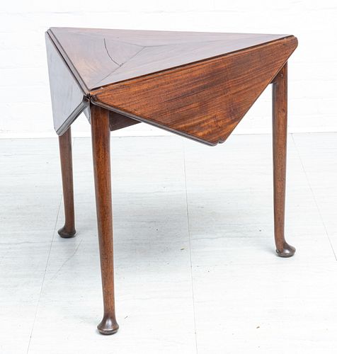 MAHOGANY DROP LEAF AND REVOLVING  TRIANGULAR QUEEN ANNE STYLE TABLE C 1940 H 27" W 31" 