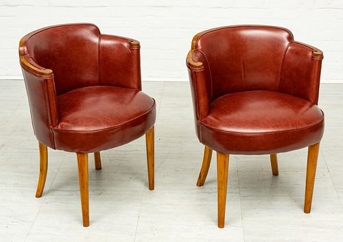 ART DECO STYLE BARREL CHAIRS, PAIR, H 30", W 23" 